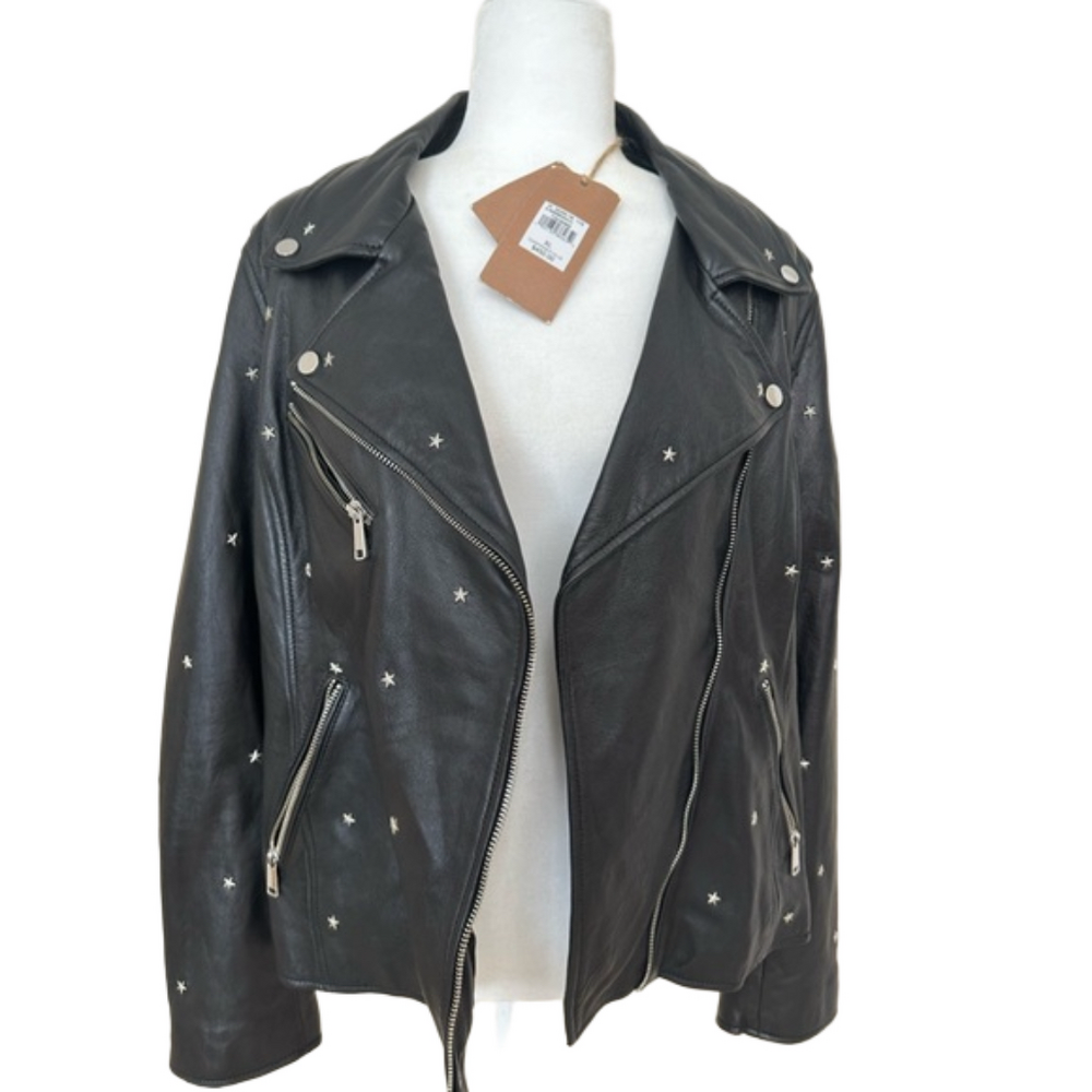 Wilsons Vintage USA Star Studded Leather Moto Jacket NWT